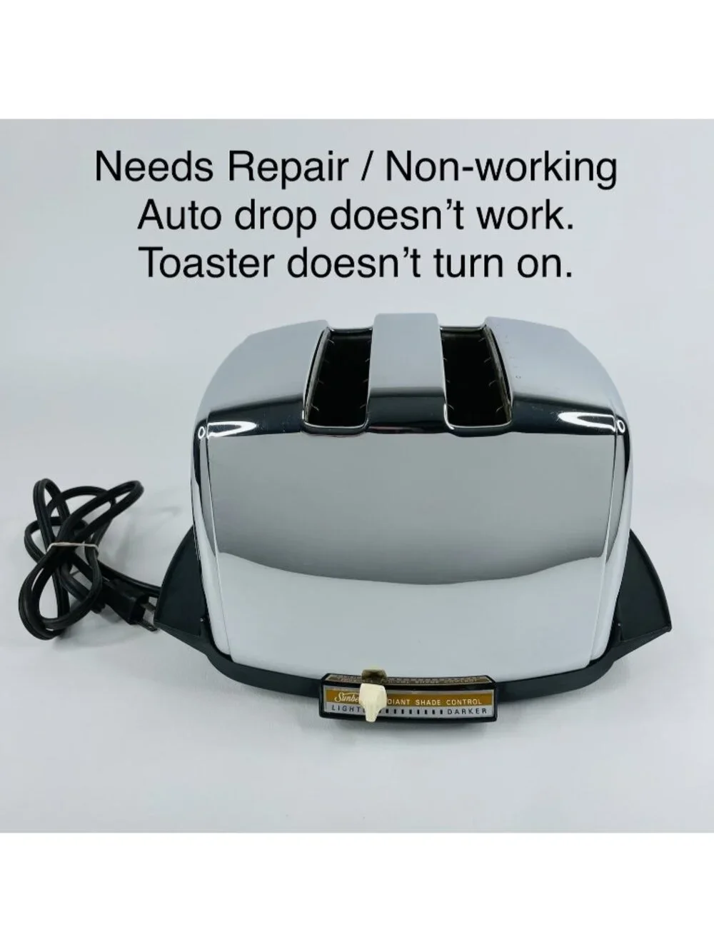 NEEDS REPAIR / NON-WORKING Sunbeam AT-W Chrome Toaster Radiant Shade Auto Drop